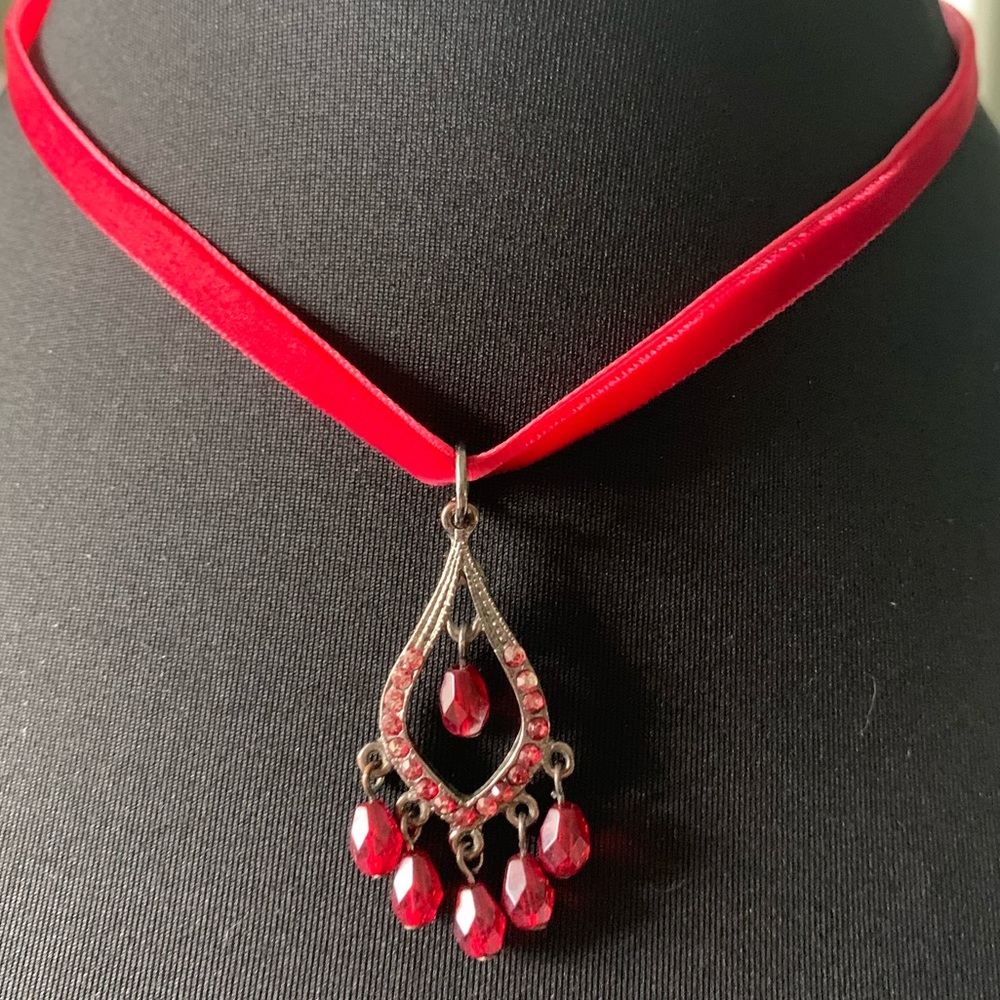 Red velvet ribbon choker with chandelier drop pendant  (2 for $25, 3 for $30)